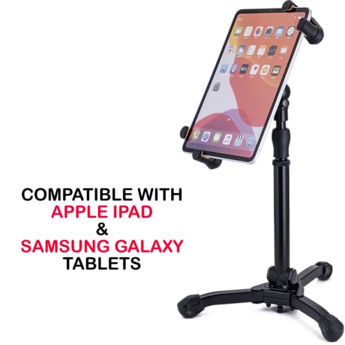 Hercules Stands DG307B-TS2 Tabletop Tablet & Smartphone Stand, 360 Degree Adjustment, One-Handed Height Adjustable, Weighted Base, Compatible with iPad & Samung Galaxy Tablet, Bundle w/ Cleaning Cloth - style: Tabletop