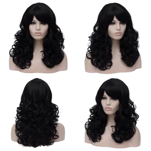 Cying Lin 18" Long Curly Black Beehive Wigs Heat Resistance Fiber Synthetic Hair Party Cosplay Wigs Peluca (Black) - color: Black
