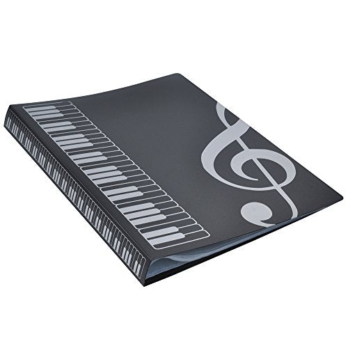 Music Sheet File Paper Storage Folder Documents Holder Blank Sheet Files Plastic A4 Size 40 Pockets (G Clef-Black) - color: G Clef-black