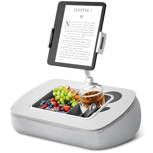 ERGONOV Tablet Pillow Stand with Snack Bowl,iPad Holder for Bed -Light Gray | Hands-Free Reading and Relaxation on Bed,Couch,Recliner,Lap; 360° Rotating Clip for 4.7-13" Kindle,eBook,Tablet,iPhone - color: Light Gray