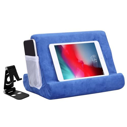 2pcs Multi-Angle Tablet Holder Cushion Stand with Net Pocket & Black Color Phone Stands Upgraded Tablet Pad Support for Phone,Pad,Books (Blue) - color: Blue