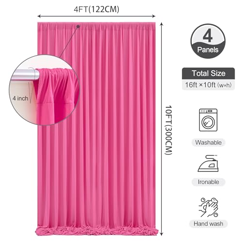 Hot Pink Backdrop Curtains 16 x 10 ft for Photo Background Wrinkle-Free - color: Hot Pink, size: W4' x H10'(4 panels)