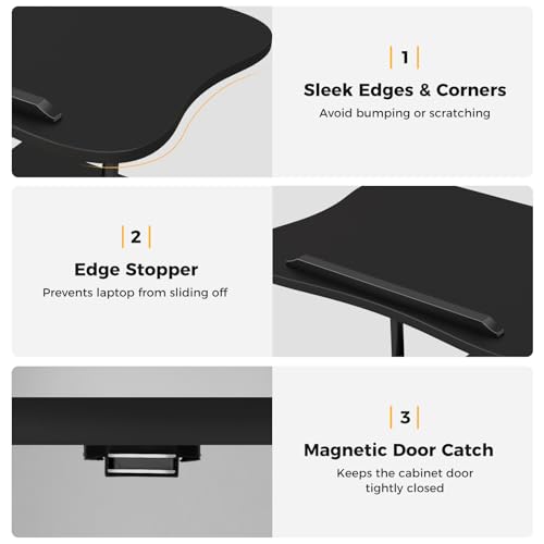 LDAILY Mobile Podium Stand, Height-Adjustable Portable Rolling Laptop Stand with Storage Cabine & Tilting Desktop, Sit to Stand Desk Laptop Cart with Lockable Casters for Office (Black) - color: Black