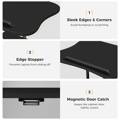 LDAILY Mobile Podium Stand, Height-Adjustable Portable Rolling Laptop Stand with Storage Cabine & Tilting Desktop, Sit to Stand Desk Laptop Cart with Lockable Casters for Office (Black) - color: Black