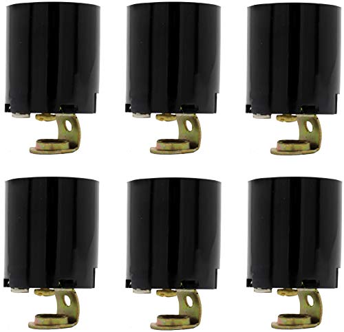 Creative Hobbies® ELT5561A Phenolic (Bakelite) Medium Base E26 Fixture Socket, for Incandescent Bulbs, One-Piece Keyless with Hickey, Black, Pack of 6
