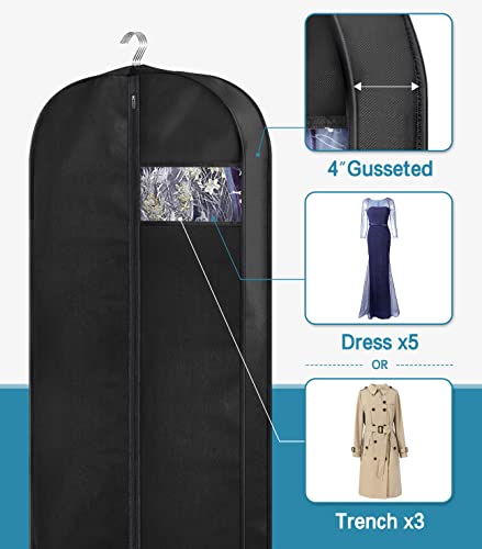 KIMBORA 60" Dress Garment Bags for Hanging Clothes Travel, Gusseted Garment Bags for Closet Storage with Handles for Long Gowns, Coats（3 Packs） - size: 60"