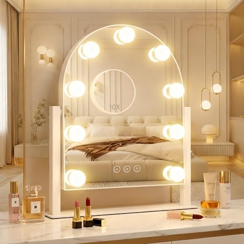 Arched Makeup Vanity Mirror with Lights,10X,White,14.17"x11.81" - color: White, size: 14x12-9 Bulbs
