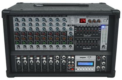 Rockville RPM109 V2 12 Channel Powered Mixer, 7 Band EQ, USB, 48V | 600W RMS at 4 Ohm, 4800W Peak, Bluetooth, USB/SD, 24 Digital Effects, 8 Mic Preamps, Dual SpeakON Output, Dual Fan Cooling