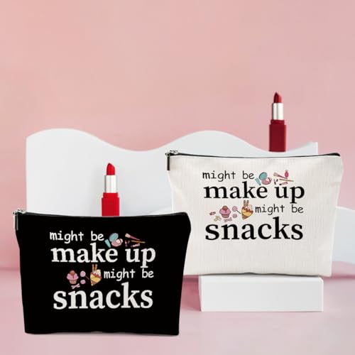4 PCS Friend Gifts for Women Makeup Bag, Funny Gifts Cosmetic Bag | Snack Bags, Sister Birthday Christmas Graduation Friendship Gift for Daughter from Mom - Might Be Makeup Might Be Snacks - color: Multicolor 0094