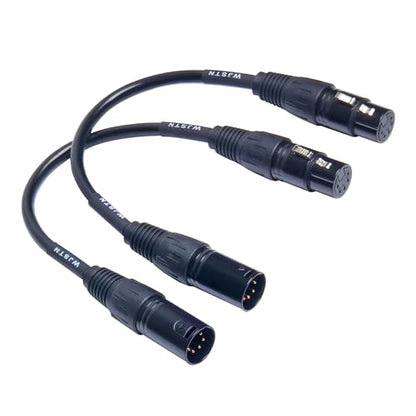 WJSTN XLR Adapter Cable, 5 Pin Male to 5 Pin Female,XLR to XLR Jumper for Mixer, DMX Lightspeed, DMX Controller 2 Pack (6in), black
