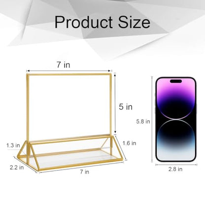 NIUBEE 5x7 Acrylic Sign Holder, Picture Frame, Wedding Table Numbers, 6pack | Horizontal Stand,Gold Frames, Clear Double Sided, Gold Sign Holders Display for Menu Restaurant Signs, Photos, Party, Events - size: 5x7", style: Horizontal