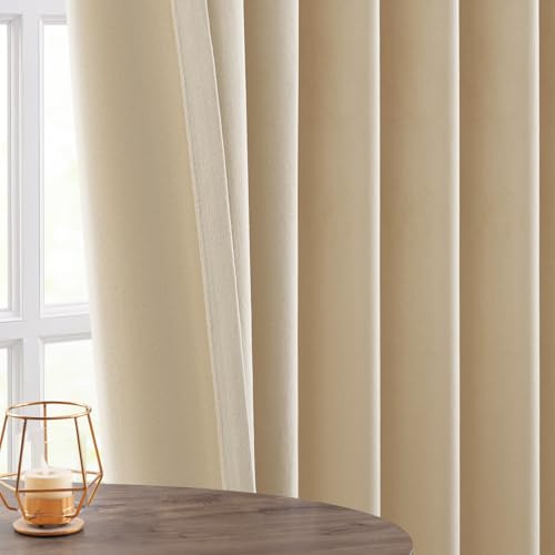 Topfinel Velvet Curtains 84 inches Long Beige Modern Elegant Luxury Light Blocking Privacy Window Treatments for Living Room Bedroom,Soft Velvet Curtain Rails Ceiling Mount 2 Panels,W42 x L84 - color: Beige, size: 42"W x 84"L (Pack of 2)
