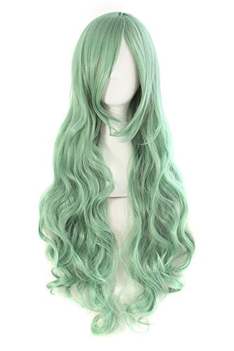 MapofBeauty 32 Inch Long Hair Spiral Curly Cosplay Costume Wig, Gray Green - color: Gray Green