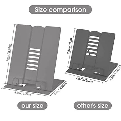 Large Book Stand for Desk Reading Hands Free, MSDADA Adjustable Book Holder - color: Grey