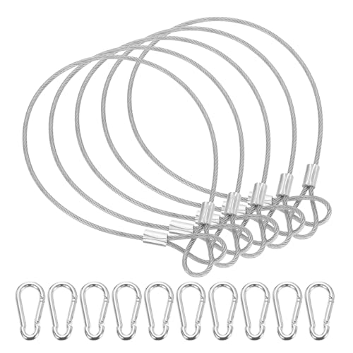 PATIKIL 12.6 Inch Safety Cable Lock, 5 Pcs 304 Stainless Steel Security Wire Ropes Double Loop Anti-Theft Safety with 10 Spring Buckles for Bicycles Luggage Stage Lighting, Clear - color: Clear, size: 12.6 Inch