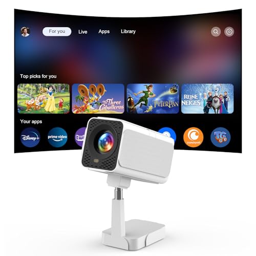 【Netflix Ready】PANSEBA Smart WiFi Projector with Telescopic Stand, 300" HD Portable Outdoor Movie Projector, Auto Keystone Zoom, Home Theater, Netflix App Pre-Installed, Black - color: white