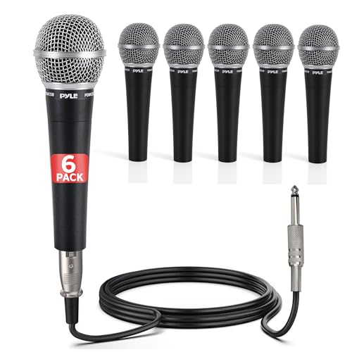 Pyle Professional Dynamic Microphone - 6-Pack Unidirectional Handheld Mic with Built-in Pop Filter, High Signal Output, 15 ft. XLR Audio Cable, Ideal for Stage, Karaoke & Studio Performances