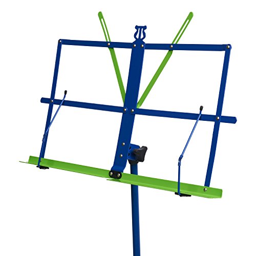 Audio2000'S AST4449 Portable Folding Steel Sheet Music Stand with Dual Steel Links, Extra height Upto 60-Inches, and Carrying Bag, Two-Tone Colors: Blue and Green