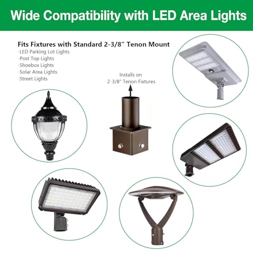 4 in Square Pole to 2-3/8 in Tenon Adapter, Vertical Mount, Bronze | 4mm heavy duty steel, fits 4 in square poles, for led shoebox parking lot flood lights, bronze, powder coated finish