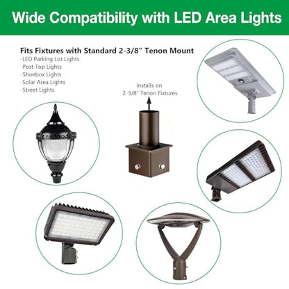 4 in Square Pole to 2-3/8 in Tenon Adapter, Vertical Mount, Bronze | 4mm heavy duty steel, fits 4 in square poles, for led shoebox parking lot flood lights, bronze, powder coated finish