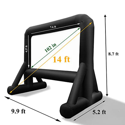14 FT Inflatable Movie Screen Outdoor Projector Screen for Outside Backyard Movie Night Easy Setup Mega Blow Up Screen, Great for Barbecue Pool Party Outdoor Drive-in Theater - Front/Rear Projection - size: 14 FT