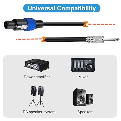 Speakon to 1/4 Mono Speaker Cable, 6.35mm (1/4 inch) Mono TS Plug Male to Speakon Male Speaker Audio Adapter for DJ/PA Speaker Cord with Twist Lock -1.8M/6FT
