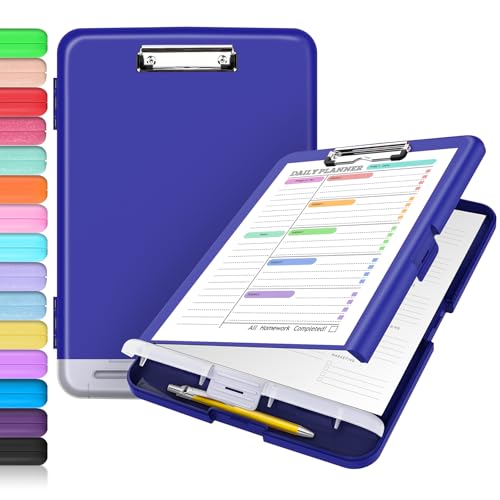 Sooez Clipboard with Storage, Clip Board 8.5 x 11 with Pen Holder, Plastic Organization Case Box for Letter Legal A4 Size Paper, Low Profile Clip, Nurses Teachers Must Haves, School & Office Supplies - color: Classic Navy