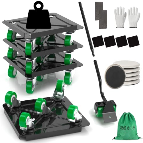 Heavy Duty Furniture Dolly 360 Rotate 5 Wheels 3000 Lbs Capacity 5.3x5.3 in | Furniture Movers with Green Wheels, 6 Sliders, Alloy Steel Furniture Lifter Tool for Smooth Home & Office Uses - color: Green, size: 5.3x5.3 IN-6 Sliders