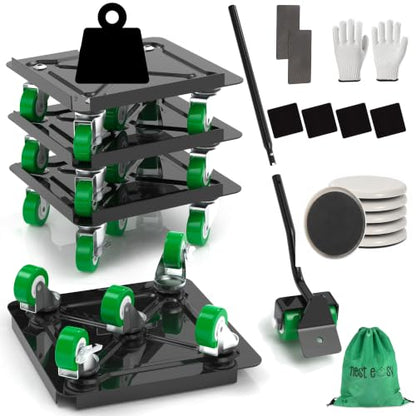 Heavy Duty Furniture Dolly 360 Rotate 5 Wheels 3000 Lbs Capacity 5.3x5.3 in | Furniture Movers with Green Wheels, 6 Sliders, Alloy Steel Furniture Lifter Tool for Smooth Home & Office Uses - color: Green, size: 5.3x5.3 IN-6 Sliders