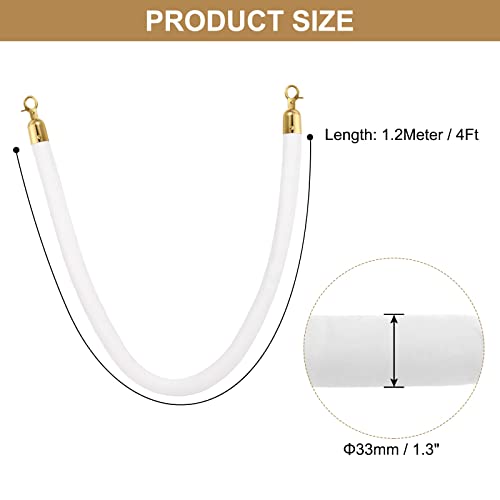 PATIKIL 4 Feet White Velvet Stanchion Rope, 2 Pack Crowd Control Barrier Rope with Snap Hooks for Posts Stands Queue Divider of Hotel Theater, Golden - color: White, size: 4 Feet