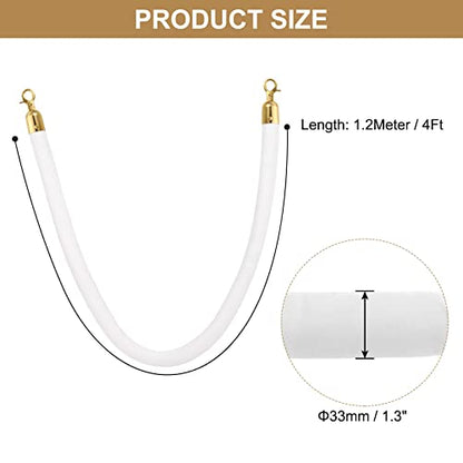 PATIKIL 4 Feet White Velvet Stanchion Rope, 2 Pack Crowd Control Barrier Rope with Snap Hooks for Posts Stands Queue Divider of Hotel Theater, Golden - color: White, size: 4 Feet