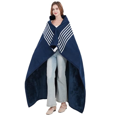 forestfish Fleece Wearable Blanket Plus Size, Comfy Lightweight Lap Blanket Poncho Throw With Buttons, 63“x 55”(Blue) - color: Blue, size: Large(63"x55")