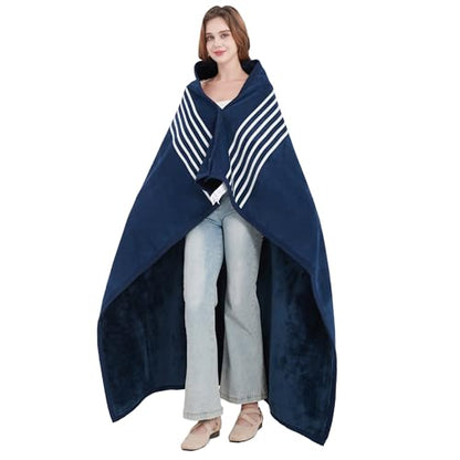 forestfish Fleece Wearable Blanket Plus Size, Comfy Lightweight Lap Blanket Poncho Throw With Buttons, 63“x 55”(Blue) - color: Blue, size: Large(63"x55")