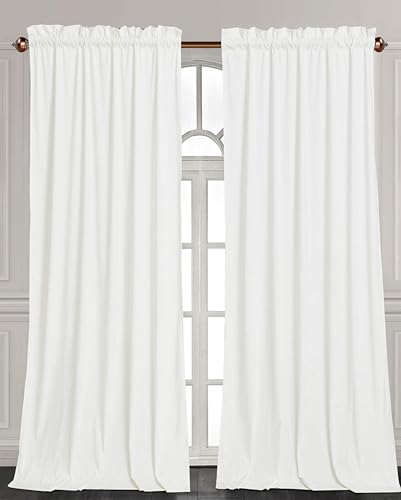 Chezmoi Collection Lux Cream White Crushed Velvet Curtains 2 Panel Set - 84 inches Long Room Darkening Luxury Distressed Velvet Rod Pocket Window Drapes for Living Room Bedroom 50" W x 84" L - color: Cream White