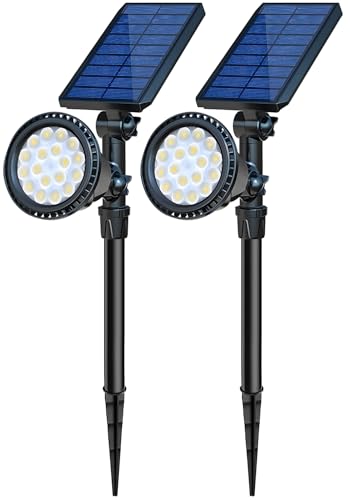 Solar Spot Lights Outdoor, 18 LED Bright Solar Powered Lights Outdoor Waterproof IP65 with 2 Modes Auto On/Off Landspace Flood Light for Flag Pole Palm Tree Sign Statue Garden Yard Patio (2 Pack) - color: White, size: 2 PACK