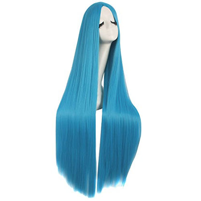 MapofBeauty 40 Inch Carve Long Straight Cosplay Anime Costume Wig,Cyan Blue - color: Cyan Blue