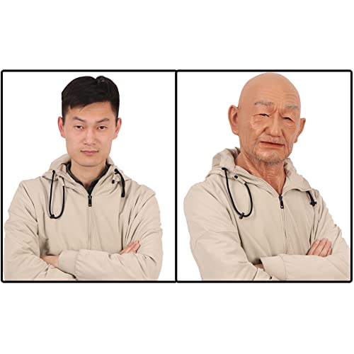 silicone Mask Face Full Head Realistic Old Man Mask Halloween Masks Cosplay Party - color: Brown