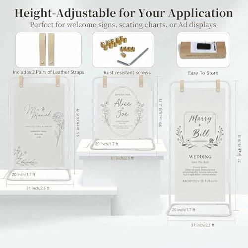 Wedding Welcome Sign Stand Fabric Banner Stand With Design Bundle Rose Vine | Linen Sign Holder Easel Stand for Sign Poster, Bridal Baby Shower With Stand Adjustable Welcome to Our Wedding, White - color: White