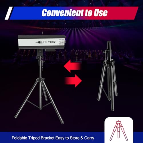 200W LED Follow Spotlight Stage Light, AC 110V Adjustable Aperture LED DJ Performance Lights with Stand, Manual Control Follow Spot Light DJ Wash Light w/Stand