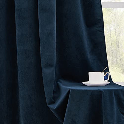 RYB HOME Navy Blue Velvet Curtains 63 inch Length 2 Panel Set, Room Darkening Window Curtains & Drapes with Rustproof Grommets Noise Reducing Opaque Velvet Drapes for Living Room, W52 x L63 inch - color: Navy Blue, size: 52"W x 63"L (Pack of 2)