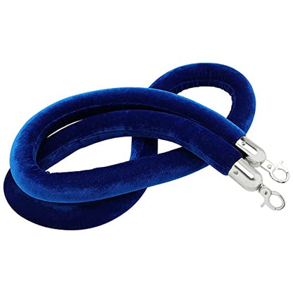 JAPCHET 4 Pack 6.5 Feet Velvet Rope, Blue Velvet Stanchion Rope with Silver Polished Hooks, Crowd Control Queue Line Barrier Rope Hanging Ropes for Hotels, Movie Theaters