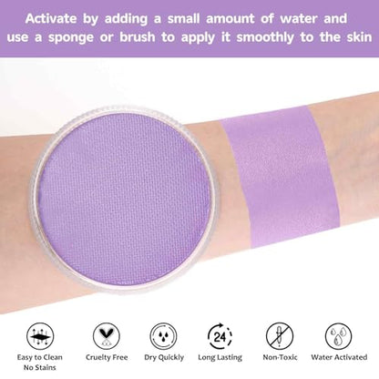 Lilac Face Body Paint (30gm), Water Activated Pastel Purple Face Painting Kit for Halloween Goth Makeup, Non-Toxic Facepaint Palette for Ursula Fairy Elf & Mystic Anime SFX Costume Cosplay Parties - color: Lilac/Pastel Purple