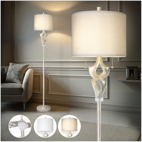 Scenekoy Sculptural 65.5” Silver Leaf Floor Lamp for Living Room Bedroom | Pull Chains Switch Resin Standing Lamp, Brightness Adjustable Corner Lamp with Bulb Prefer for Home Office Bar - color: Silver Leaf