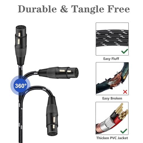 3 Pin XLR to RJ45 Adapter 1 Pair, XLR Male/Female to RJ45 Extension Cable, CAT5 Ethernet to DMX512 Cable for DMX Controller, Stage Lighting, Mixer, 1Ft