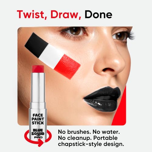 Blue Squid PRO Red, White and Black Face Paint Stick - Waterproof Body Paint Adults & Kids Eye Black Baseball, Eyeblack Softball -Hypoallergenic Twist-Up Non-Toxic Makeup Stick - Cosplay, Sports & SFX - color: Red, White & Black