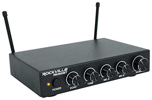 Rockville RKI65BT Dual UHF Bluetooth Wireless Microphone Karaoke Interface | 2 UHF Mics, 8 Frequencies, 200 Ft Range, Optical/Coax/Aux Inputs, 1/4" Mix Output, Echo/Tone Control, Cables Included - style: With Bluetooth