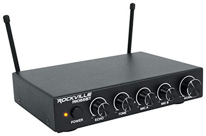 Rockville RKI65BT Dual UHF Bluetooth Wireless Microphone Karaoke Interface | 2 UHF Mics, 8 Frequencies, 200 Ft Range, Optical/Coax/Aux Inputs, 1/4" Mix Output, Echo/Tone Control, Cables Included - style: With Bluetooth