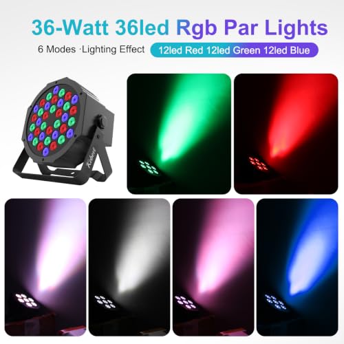 36 LED DJ Stage Par Lights - Sound Activated RGB, 9 Modes, Remote & DMX Control - 8 Pack