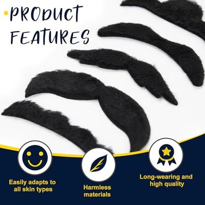 48 Pcs Fake Mustaches, Self Adhesive Fake Beard, Novelty Hairy Beard, Costume Facial Hair for Halloween Party - color: Black