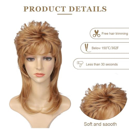 Airhostess Mullet Wig for Women 80s 90s Retro Style Shaggy Layered Wig for Costume Party, Halloween, Daily Use (Strawberry Blonde) - color: 2057-Strawberry Blonde